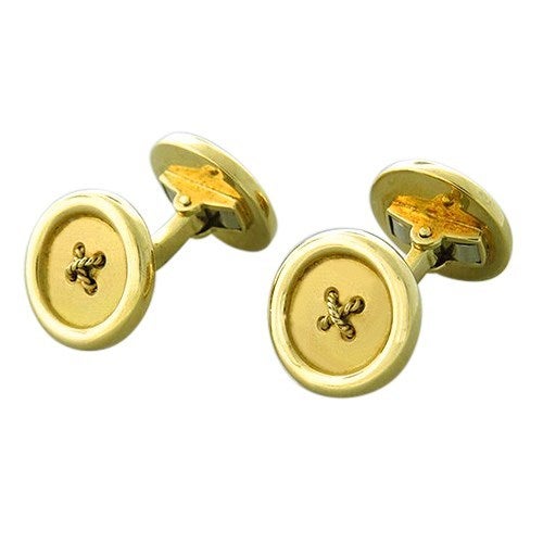 Deakin & Francis 18k yellow gold cufflinks, top - 15.7mm in diameter. Marked:England D&F,750,English gold marks, Hancocks. Weight: 25.8g