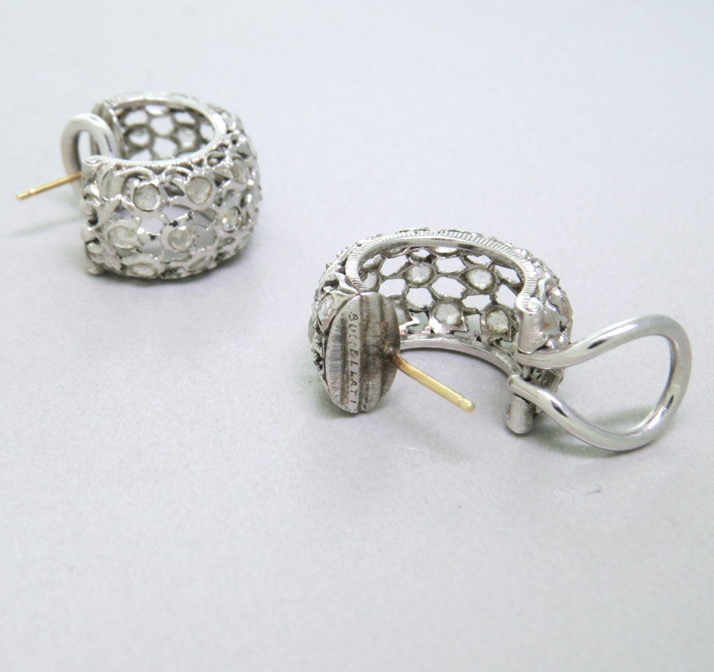 Buccellati Boucles d'oreilles créoles en or et diamants Excellent état à Lambertville, NJ