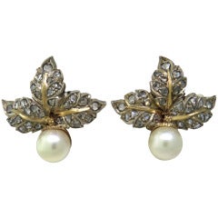 Buccellati Pearl Diamond Gold Leaf Earrings 7