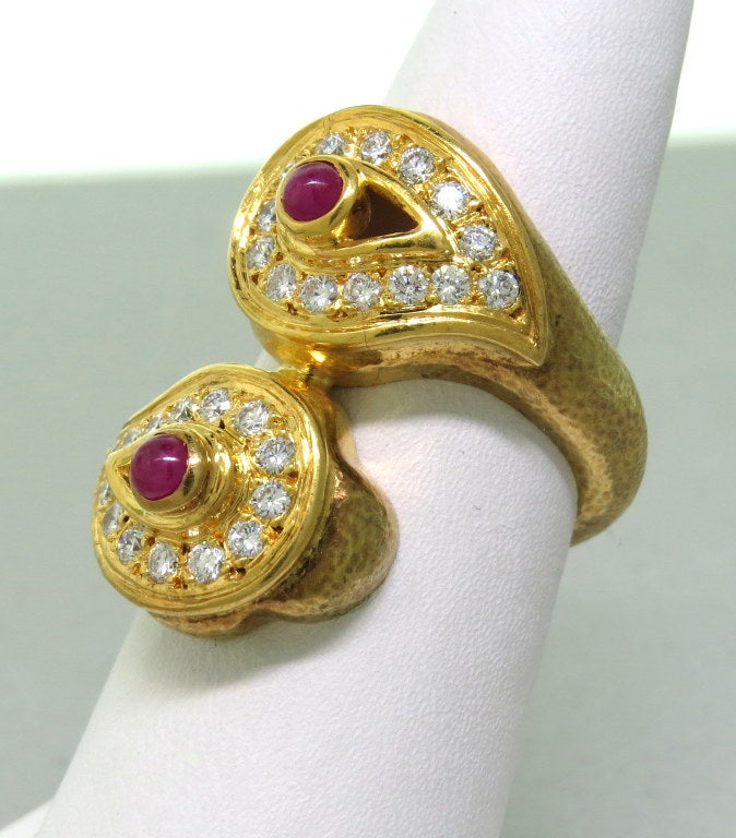 Zolotas Ruby Diamond Gold Ring In Excellent Condition In Lambertville, NJ