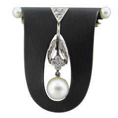 MARSH & CO Gold  Steel Diamond Pearl Brooch Pin