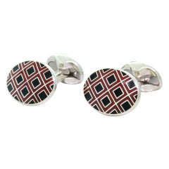 Deakin & Francis Maroon Black Enamel Sterling Silver Oval Cufflinks