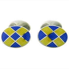 Deakin & Francis Sterling Silver Blue Yellow Oval Cufflinks