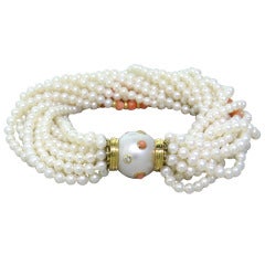 Trianon Coral Pearl Diamond Gold Multi Strand Bracelet