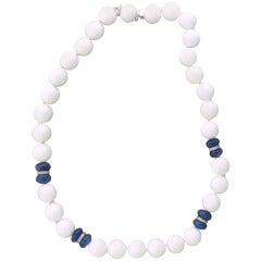 Seaman Schepps Sapphire White Agate Bead Diamond Gold Necklace 1