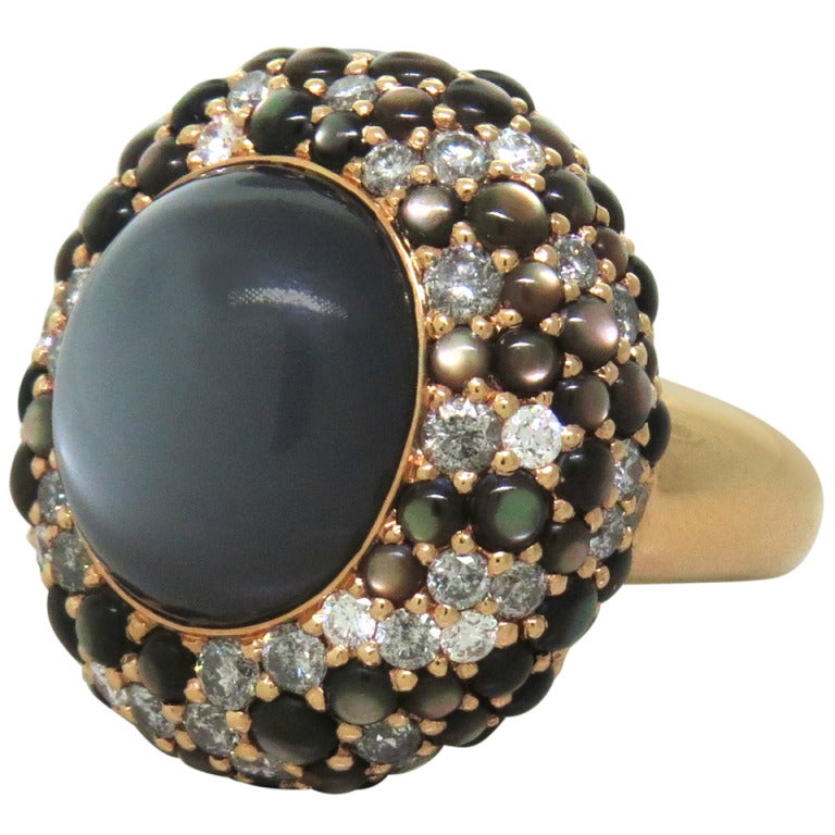 Moonstone Diamond Gold Cocktail Ring