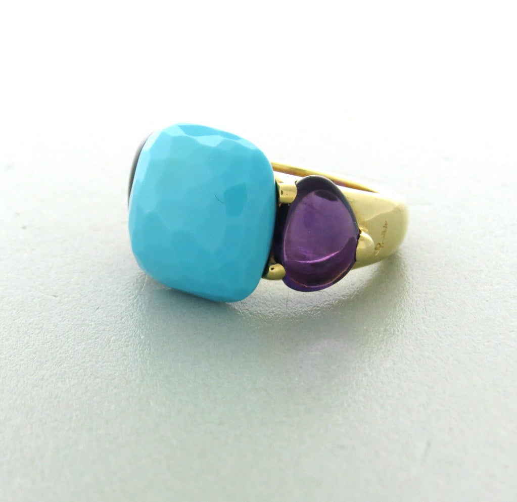 Non taillé Pomellato Capri Turquoise Améthyste Bague en or