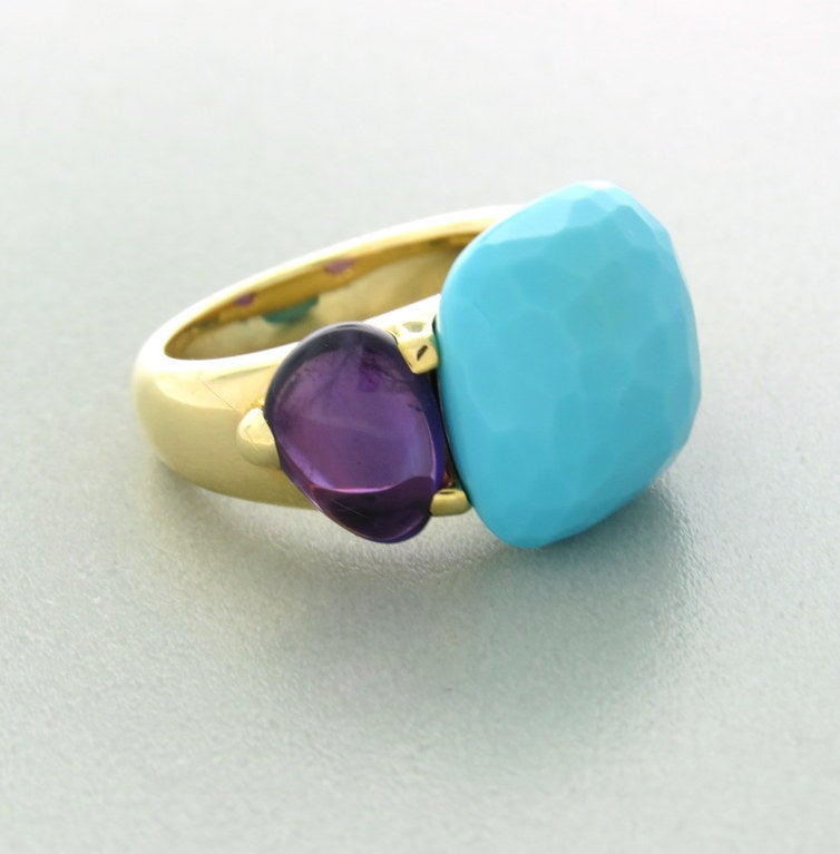 Pomellato Capri Turquoise Améthyste Bague en or Excellent état à Lambertville, NJ