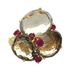 Pomellato Bahia Gold Smokey Quartz Ruby Ring