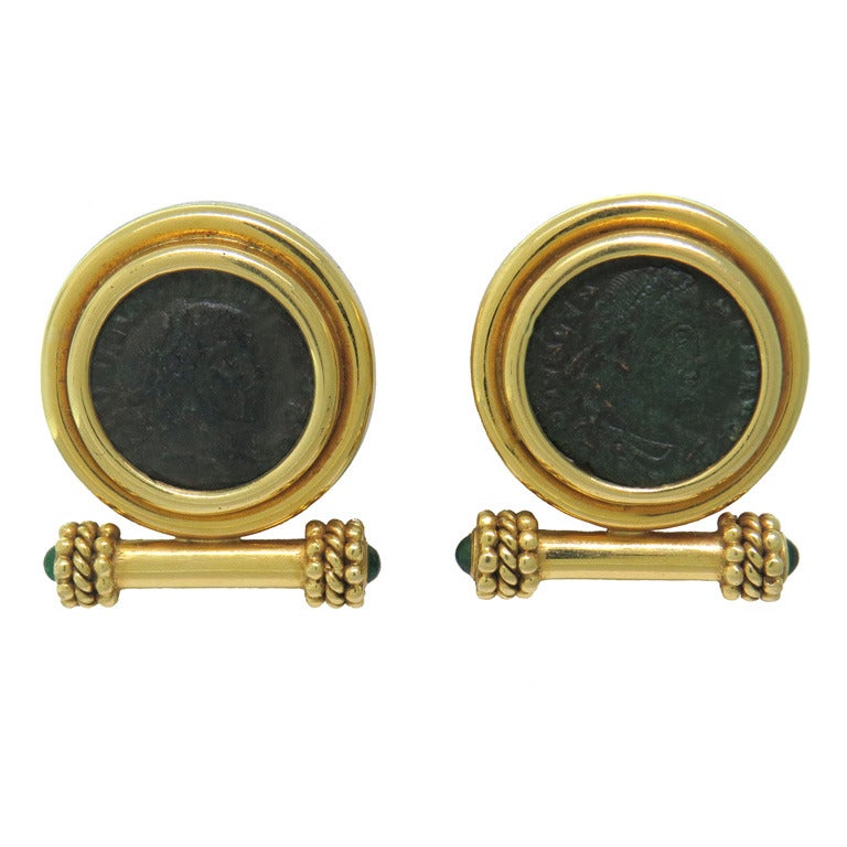 Elizabeth Locke Gold Smaragd Antike Münze Ohrringe