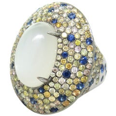Impressive Moonstone Sapphire Diamond Gold Cocktail Ring