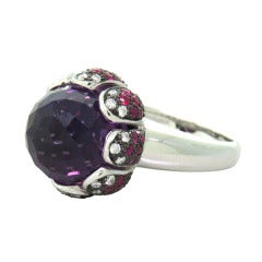 Modern Gold Amethyst Ruby Diamond Ring