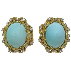 1960s Gold Diamond Turquoise Earrings