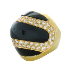 1980s Gold Onyx Diamond Large Dome Ring