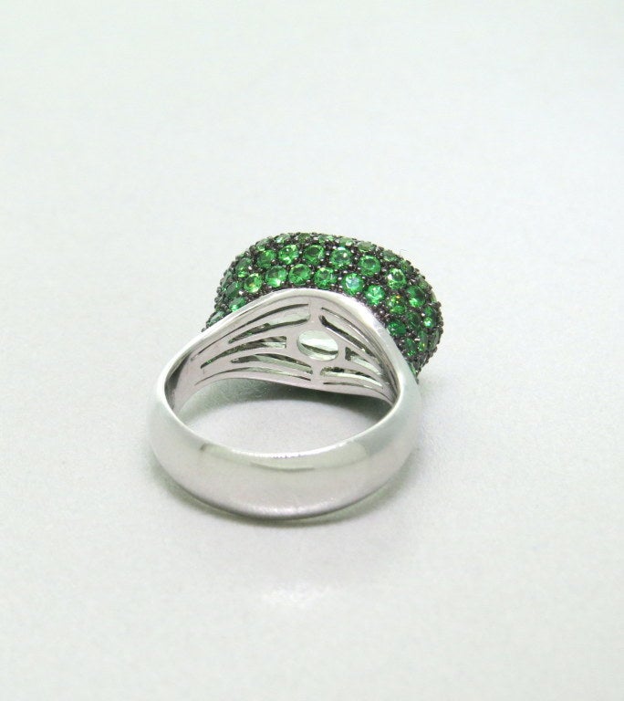 Women's Modern Tsavorite Green Amethyst Diamond Gold Ring