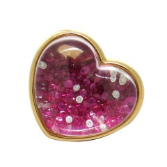 Modern Gold Floating Diamond and Ruby Heart Ring
