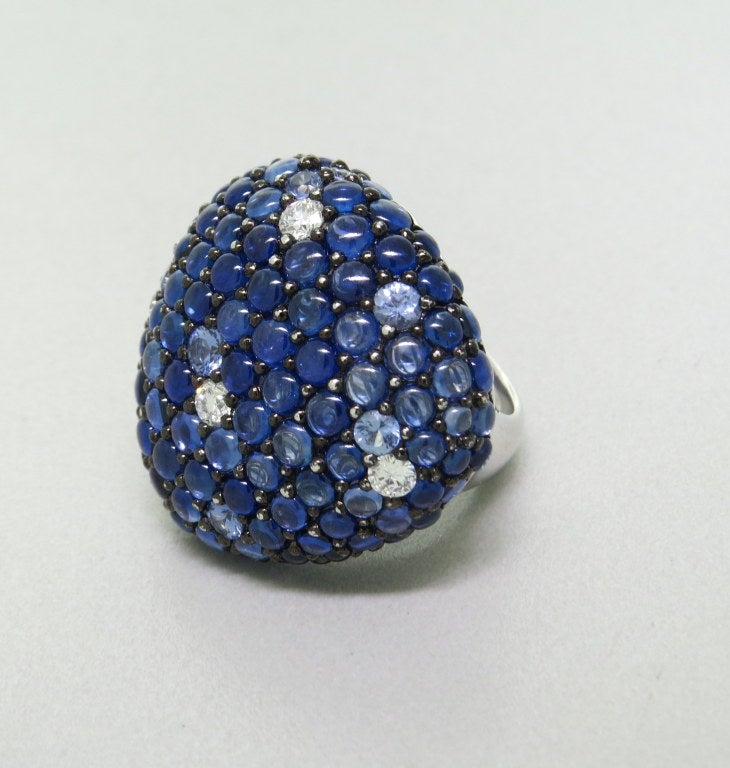 Modern 18k white gold ring with 0.50ctw VS/G diamonds and cabochon & faceted sapphires approx. 4.60ctw. Ring size - 6, ring top is 28mm x 28mm. weight - 22.4g