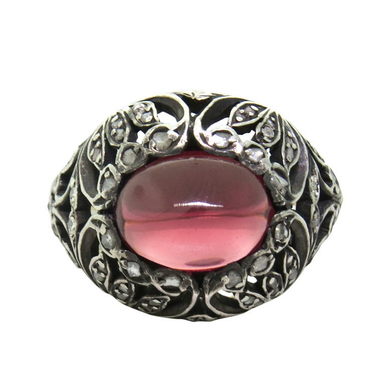 Antique Garnet Rose Cut Diamond Gold Ring