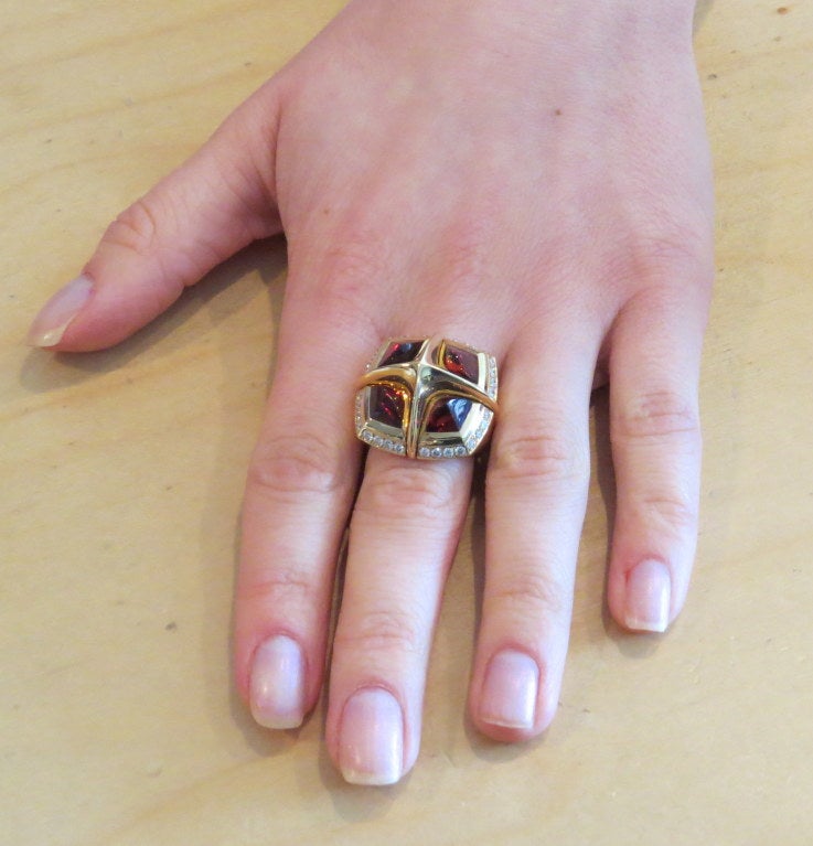 Valente Granat Diamant Gold Großer Ring Damen