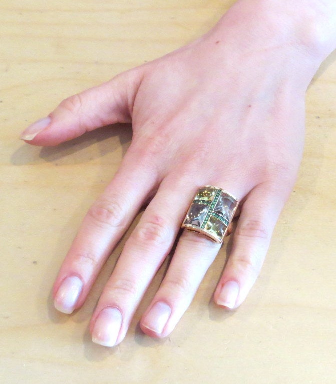 Women's Modern Multi-Color Stones Demantoid Garnet Ring