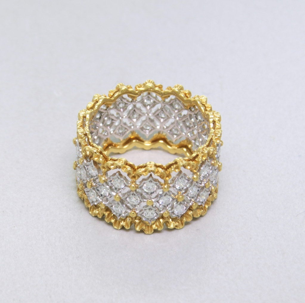 Buccellati Rombi 18k Gold 1.20ct Diamond Band Ring.  Ring Size 7, 12mm Wide.  Weight 6.4 grams.  Current Retail: $22,500