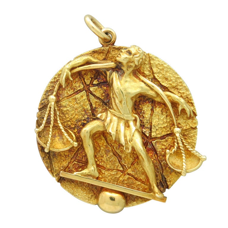 Tiffany & Co. Gold Large Zodiac Libra Pendant Medallion