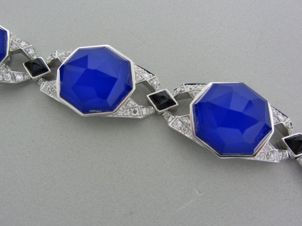 18k White Gold Marked/tested: Sw, 18k, 750, English Hallmarks, 08161 Gemstones/diamonds: Diamonds - Approx. 1.50ct Lapis Covered By Crystal Onyx Clarity: Vs Color: F-g Measurements: Bracelet 6.5