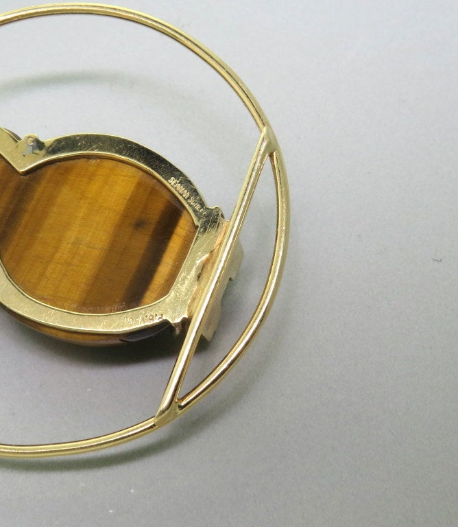Women's 1970s Seaman Schepps Gold Tiger's Eye Owl Pendant Necklace
