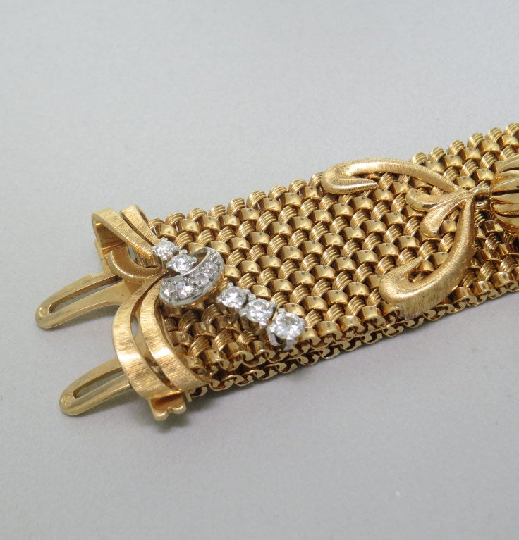 Women's Mid Century Massive Gold Diamond Wide Tassel Bracelet