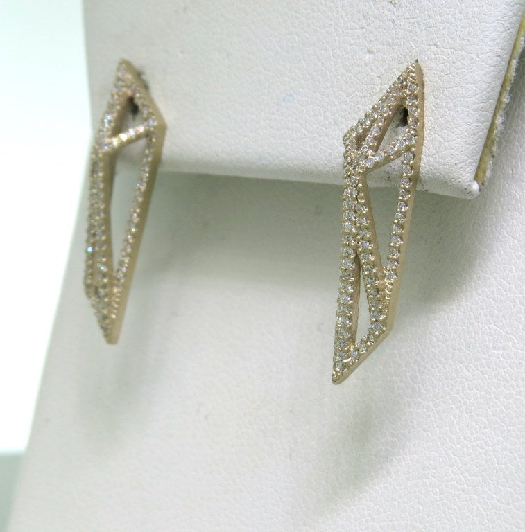 Monique Pean 18k recycled oxidized gold earrings with approx. 0.50ctw diamonds, from K'atun collection,featuring signature open cage design. retail $8150. Earrings are 25mm x 6mm. weight 3.7g