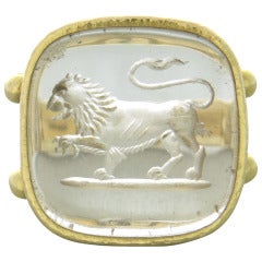 Elizabeth Locke Intaglio Crystal Gold Large Ring