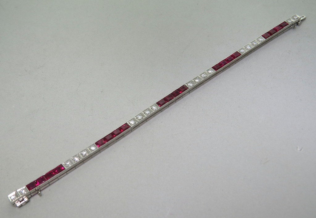 1950s Gold Diamond Ruby Line Bracelet