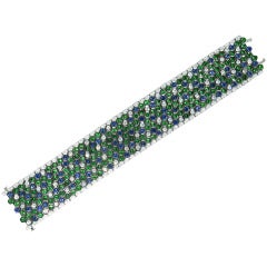 Impressive Salavetti Gold Diamond Sapphire Green Garnet Wide Bracelet