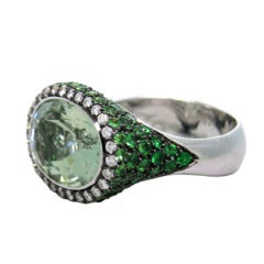 Modern Tsavorite Green Amethyst Diamond Gold Ring