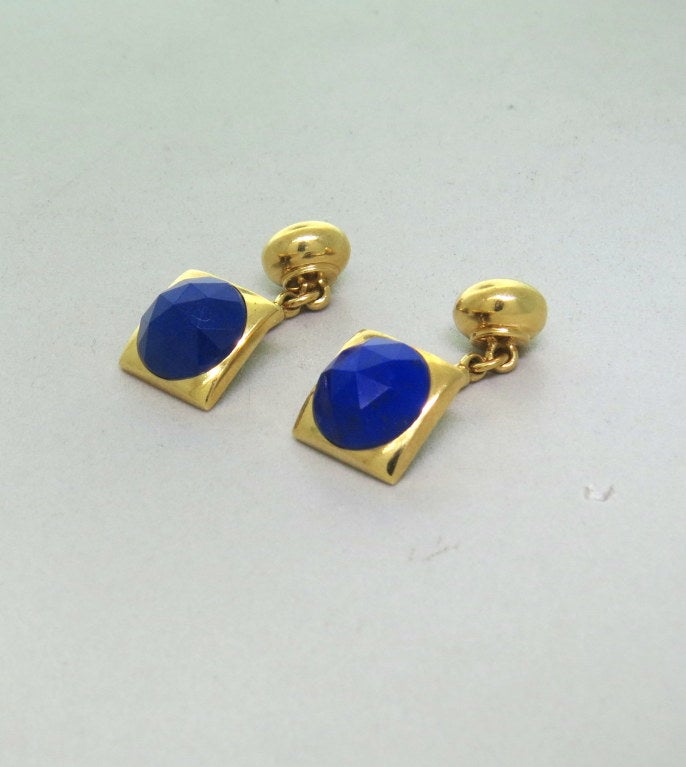 Brand new Pomellato 18k gold cufflinks with faceted lapis. Cufflink top is 13mm x 13mm. Marked Pomellato,750. weight - 13.7g