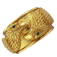 DAVID WEBB Emerald Gold Eagle Cuff Bracelet