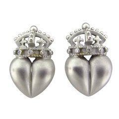 KIESELSTEIN-CORD Diamond Platinum Heart Earrings