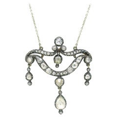 Antique Rose Cut Diamond Silver Gold Lavalier Necklace