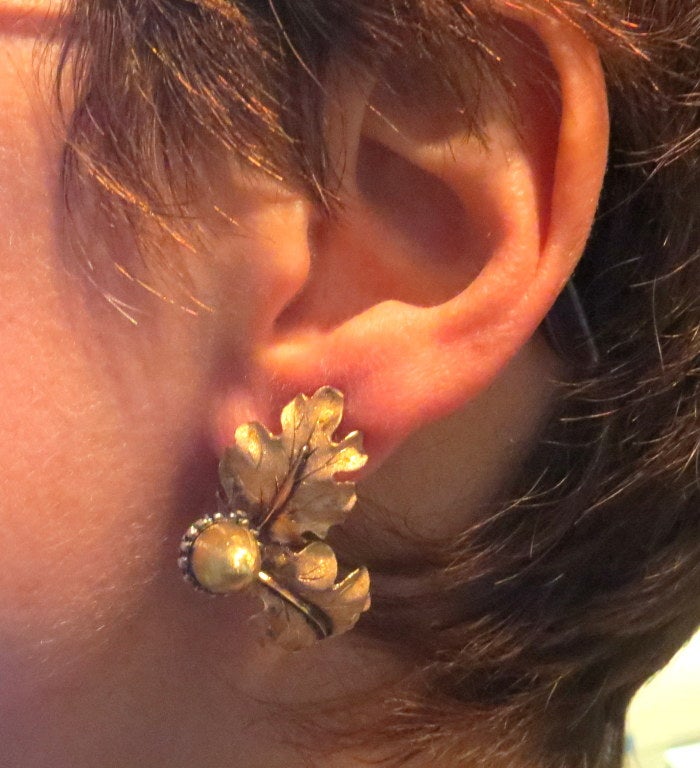 Women's Buccellati Gold Acorn Earrings Brooch Set