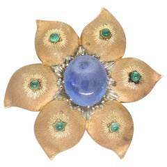 Rare Buccellati Sapphire Emerald Gold Flower Brooch Rare Buccellati Sapphire Emerald Gold Flower Brooch