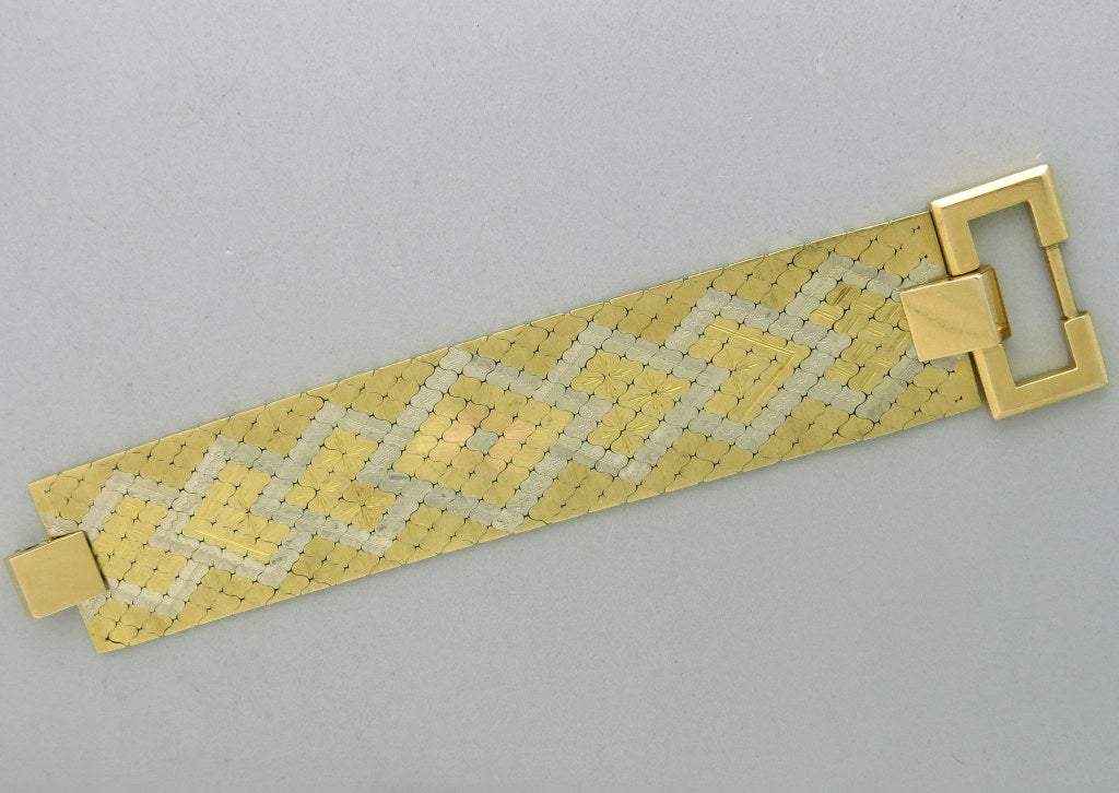 1950s Massive Two Tone Gold Wide Bracelet In Excellent Condition In Lambertville, NJ