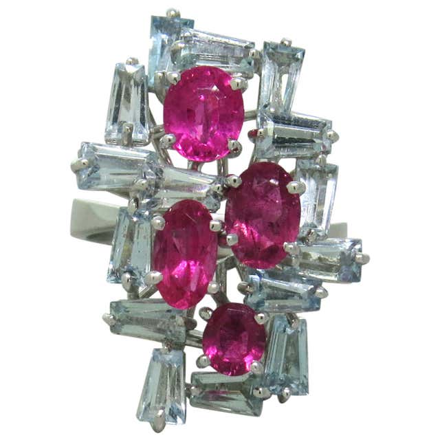 H Stern Aquamarine Pink Tourmaline Gold Ring at 1stDibs