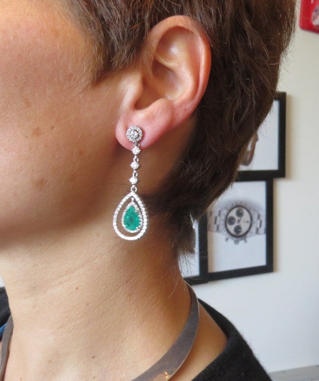 Impressive Emerald Diamond Gold Drop Earrings 2