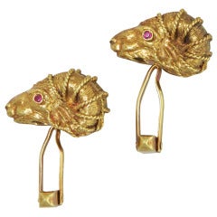 Gold Ruby Ram's Head Cufflinks