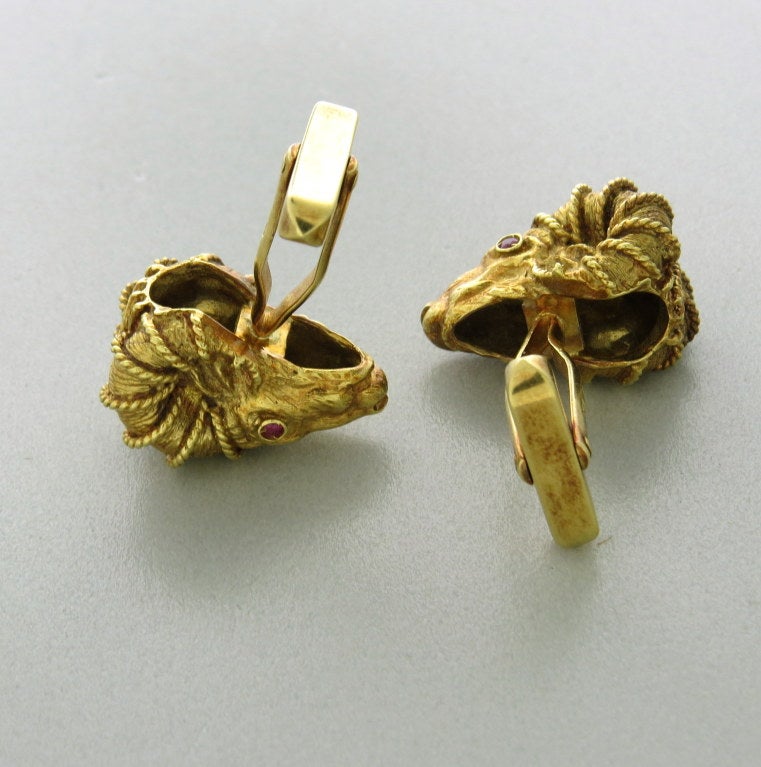 Men's Gold Ruby Ram's Head Cufflinks