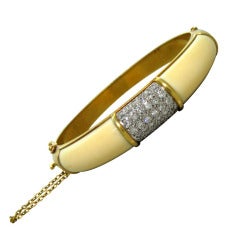 Vintage 1960s Gold Diamond Bone Bangle Bracelet