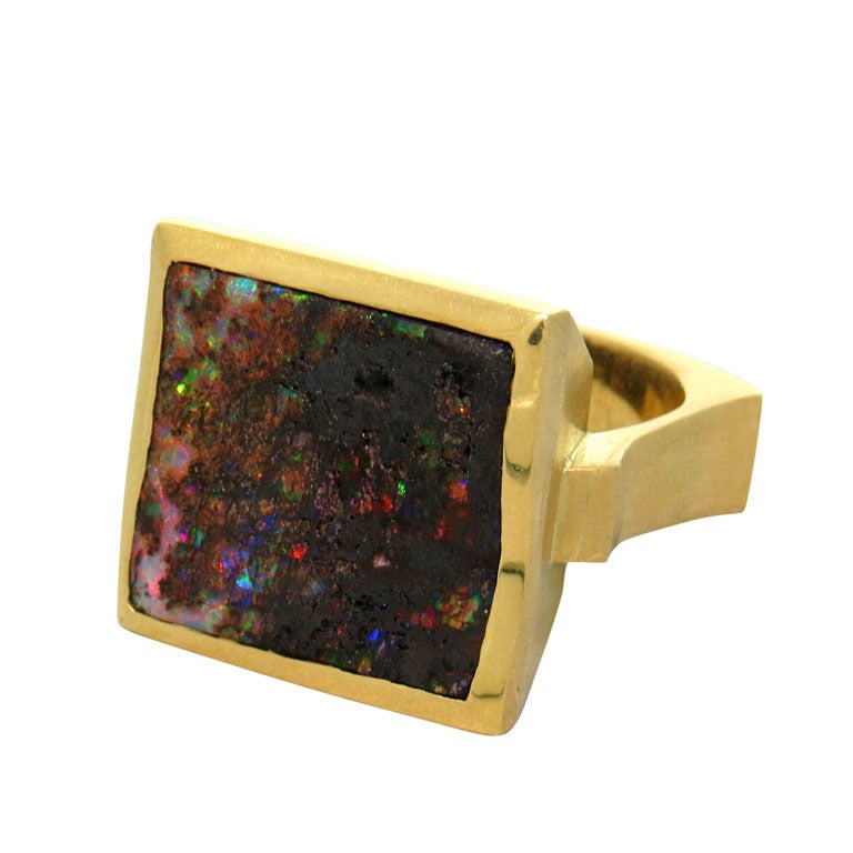 Modernist Opal Diamond Gold Ring