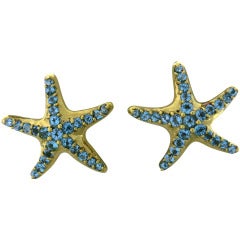 Whimsical Starfish Blue Topaz Gold Earrings