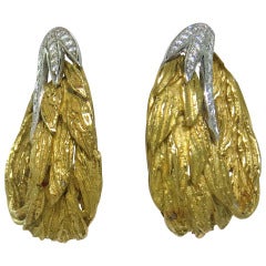 Large European 1960s Diamond Gold Hoop Earrings