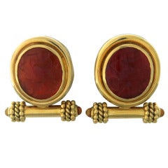 Elizabeth Locke Intaglio Gold Earrings
